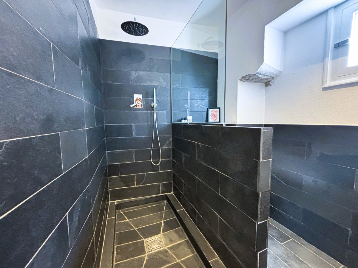 Modern bathroom with walk-in shower